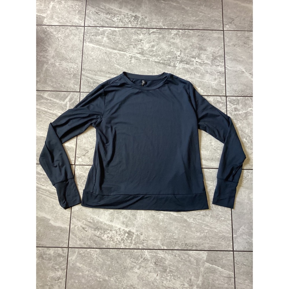 Lukka Lux Womens Navy Blue Long Sleeve Active Top Crew Neck Size XS 1643761